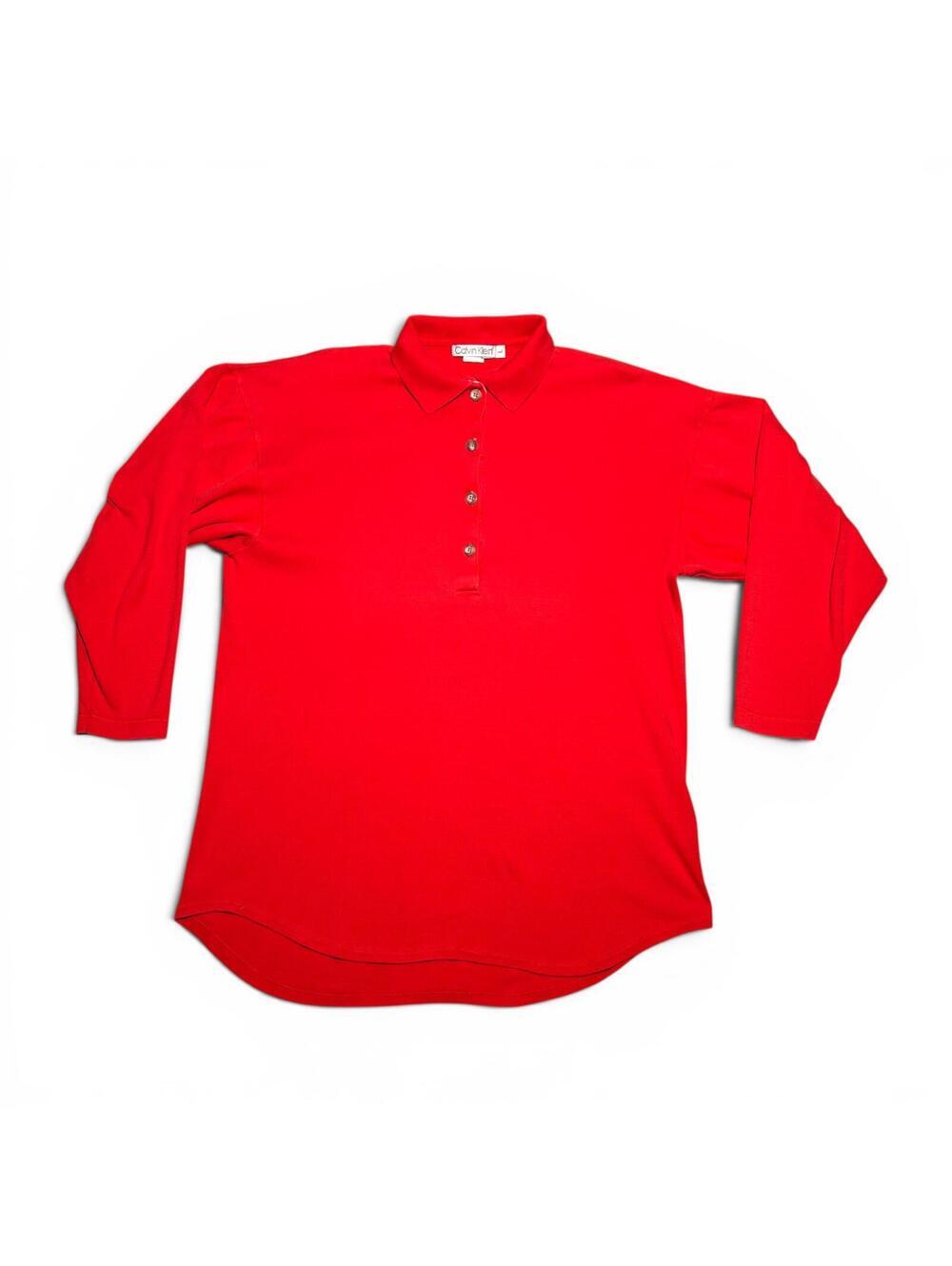 Vintage 90s Calvin Klein Red Long Sleeve Polo Shirt Size L
